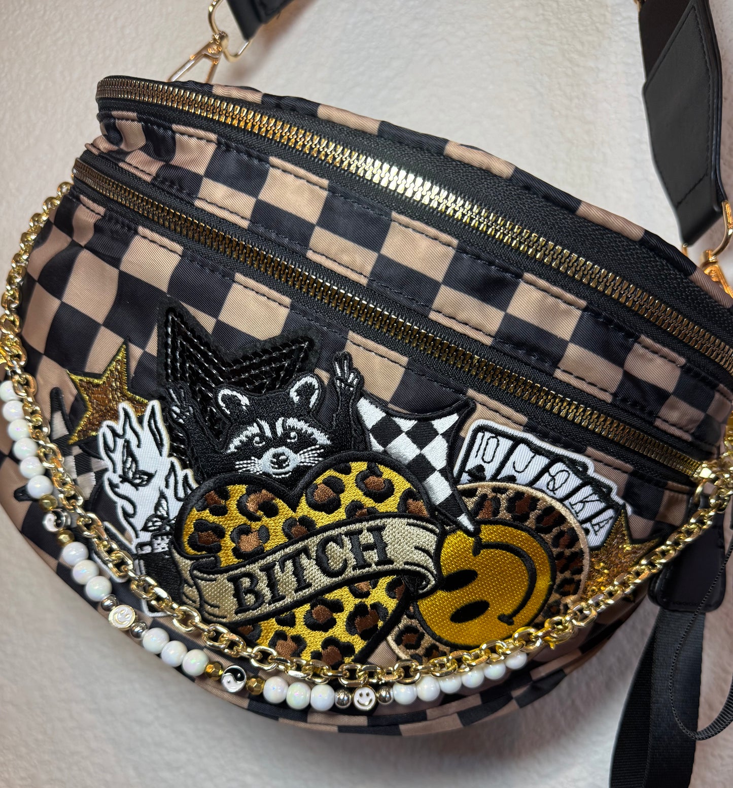 BITCH , BROWN & BLACK CHECKERED BUMBAG