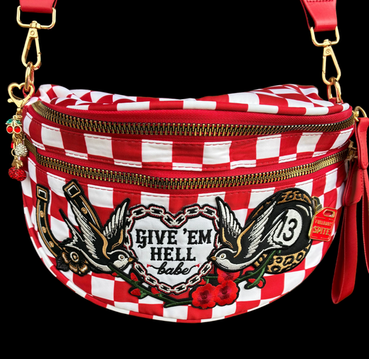 GIVE EM HELL BABE / RED CHECKERED BUMBAG