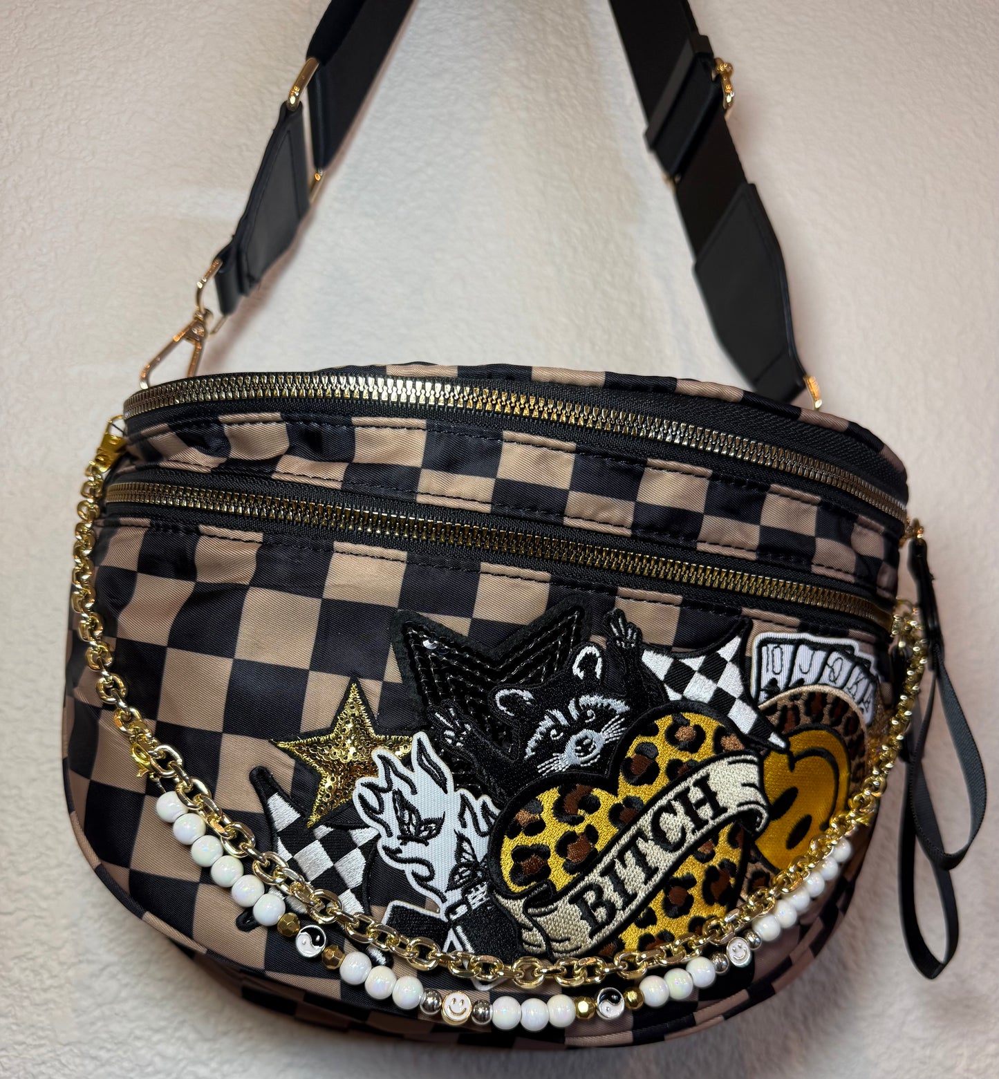 BITCH , BROWN & BLACK CHECKERED BUMBAG
