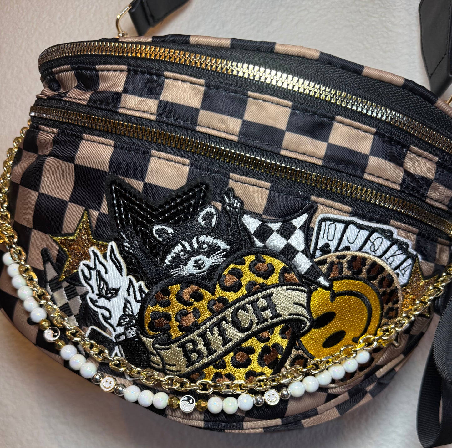 BITCH , BROWN & BLACK CHECKERED BUMBAG