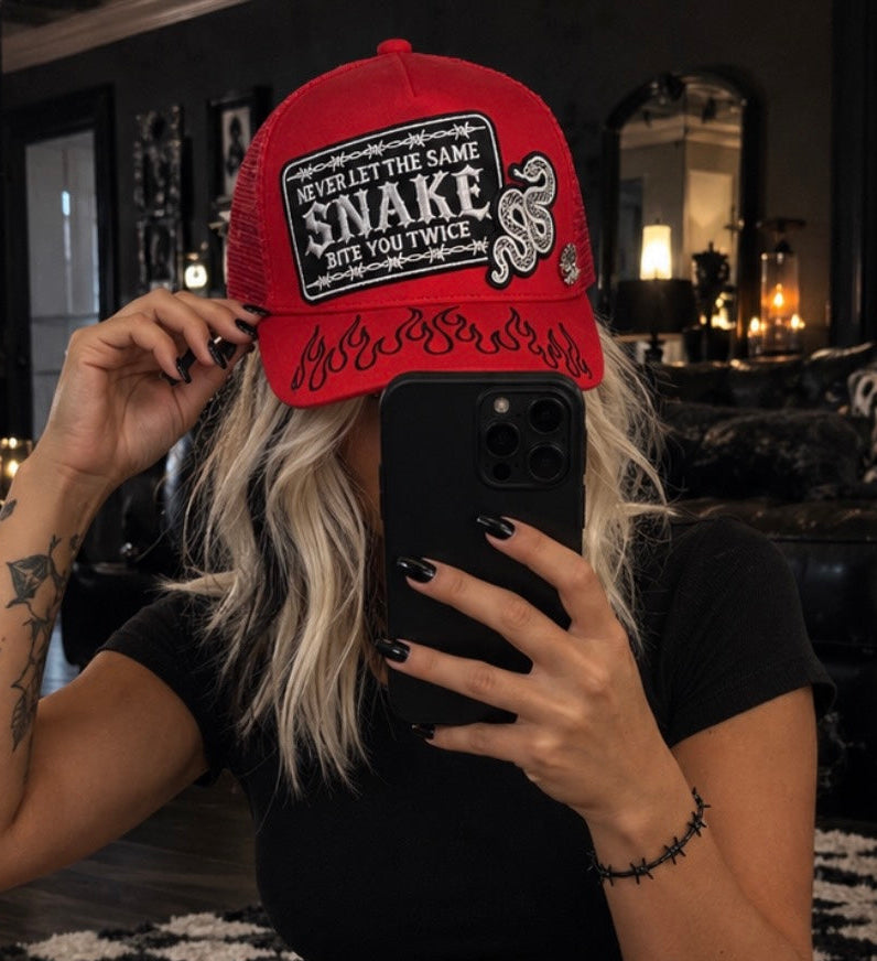 NEVER LET THE SAME SNAKE BITE YOU TWICE•CANVAS BAD LUCK BRIMS HAT