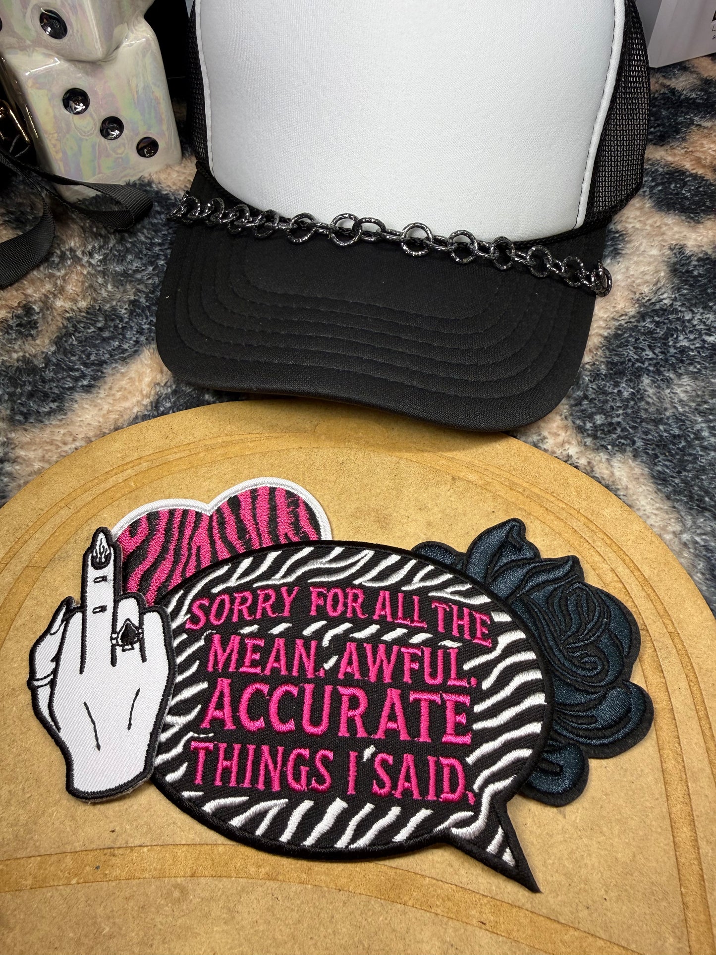 4 patch hat $35 , chain $5 rhinestones $3